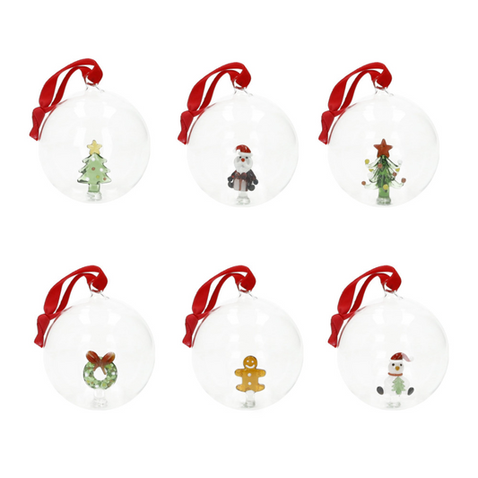 SFERA CHRISTMAS DECORI ASSORTITI INTERNI VETRO SET 6PZ