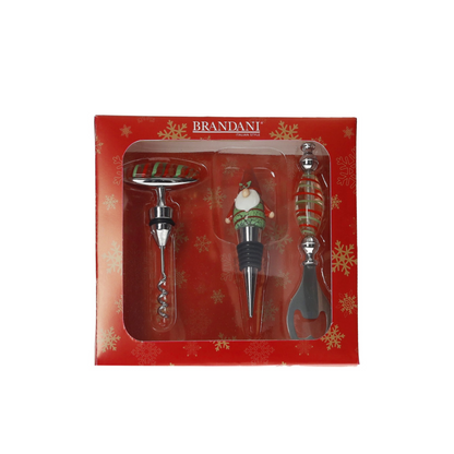 SET VINO CHRISTMAS 3 PEZZI VETRO/INOX/ZINC ALLOY