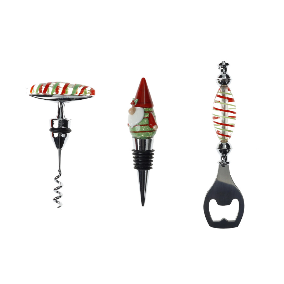 SET VINO CHRISTMAS 3 PEZZI VETRO/INOX/ZINC ALLOY