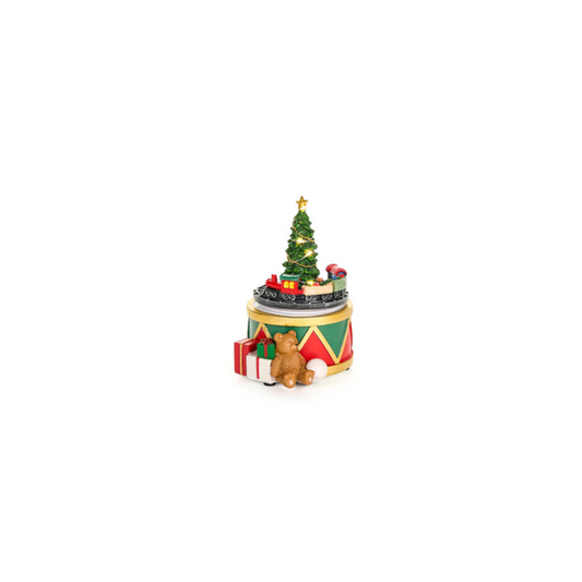 Carillon tamburo con treno e babbo natale in resina e led – Bear Wonderland