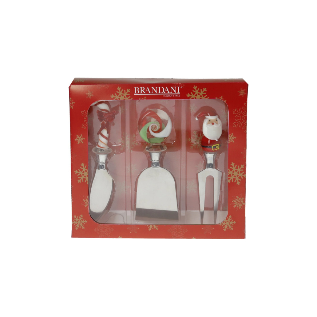 COLTELLI FORMAGGIO CHRISTMAS SET 3 PEZZI VETRO/INOX