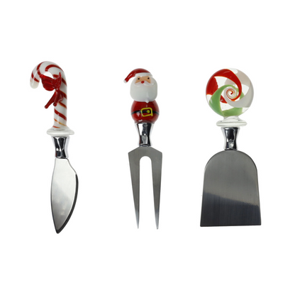 COLTELLI FORMAGGIO CHRISTMAS SET 3 PEZZI VETRO/INOX