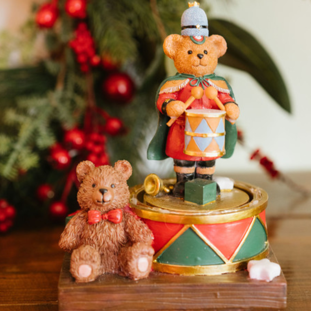 Carillon tamburo con orso soldatino in resina e led – Bear Wonderland