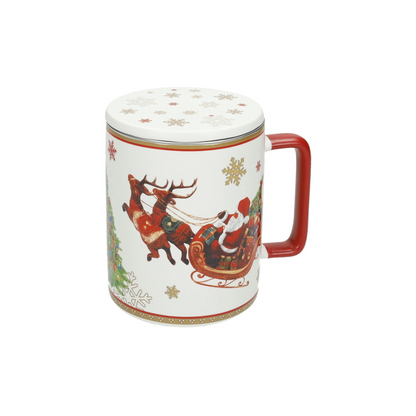 MUG CHRISTMAS BIANCO C/TAPPO E FILTRO NEW BONE CHINA/INOX