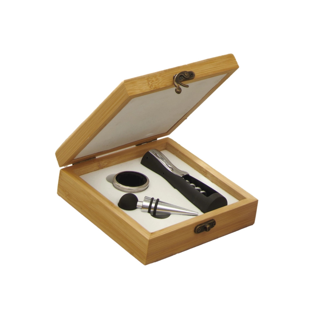 SET DEGUSTAZIONE VINO 3 PZ C/COFANETTO BAMBOO