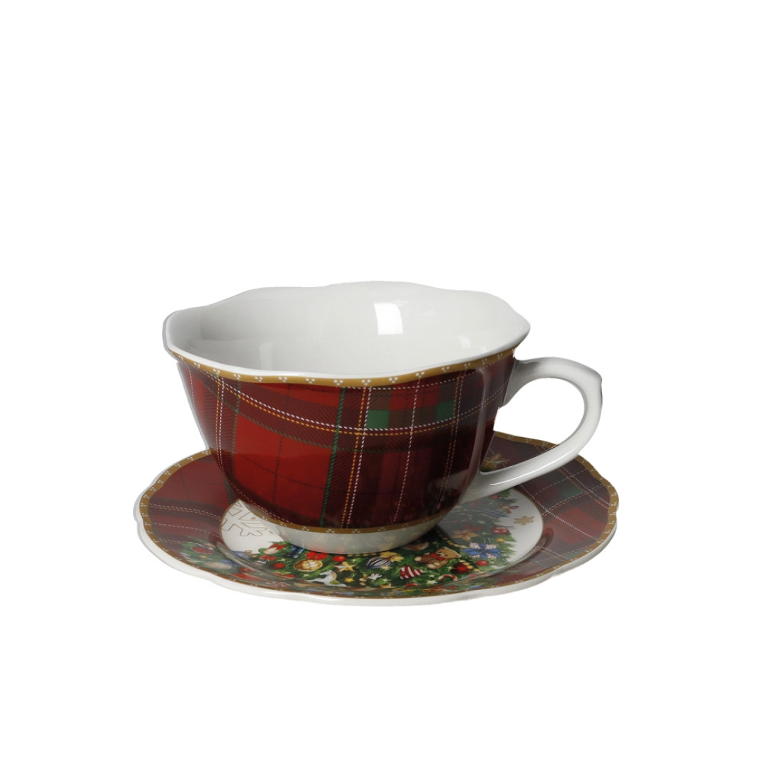 TAZZA COLAZIONE C/PIATTINO CHRISTMAS GHIRLANDA PORCELLANA