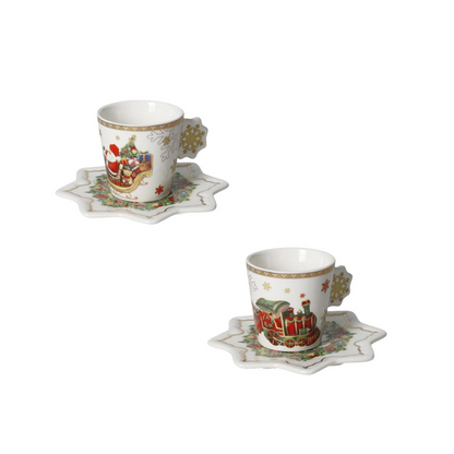 TAZZINA CAFFE CHRISTMAS SET 2 PZ NEW BONE CHINA