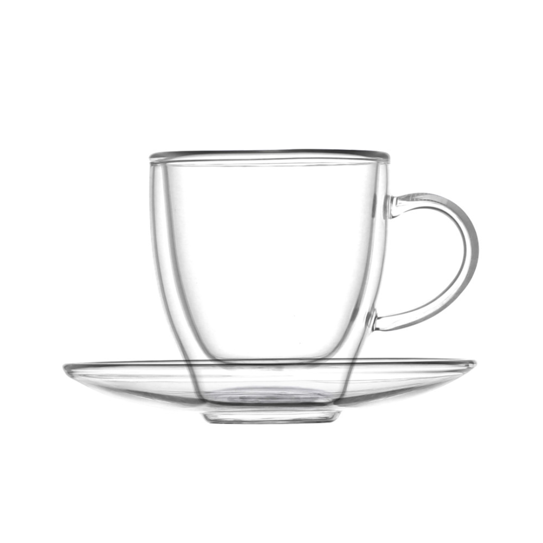 TAZZINA CAFFE' DOUBLE WALL GLASS CON PIATTINO SET 2 PZ VETRO